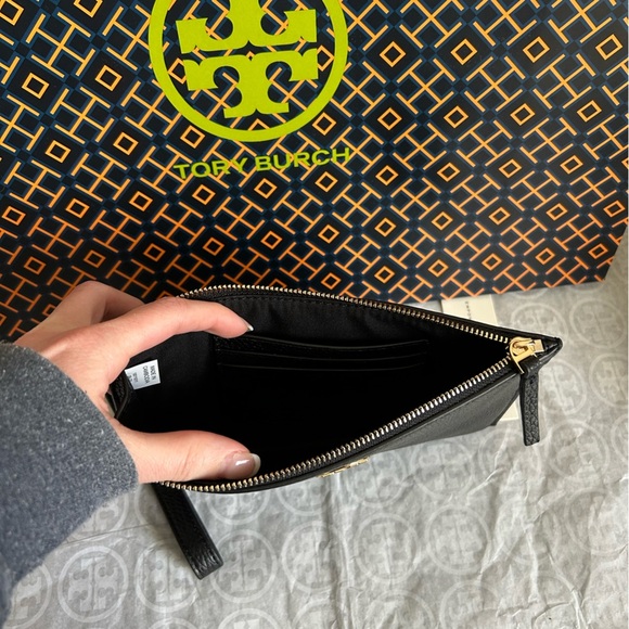 Tory Burch Chelsea Wristlet Bag Black Gold - Picture 5 of 8